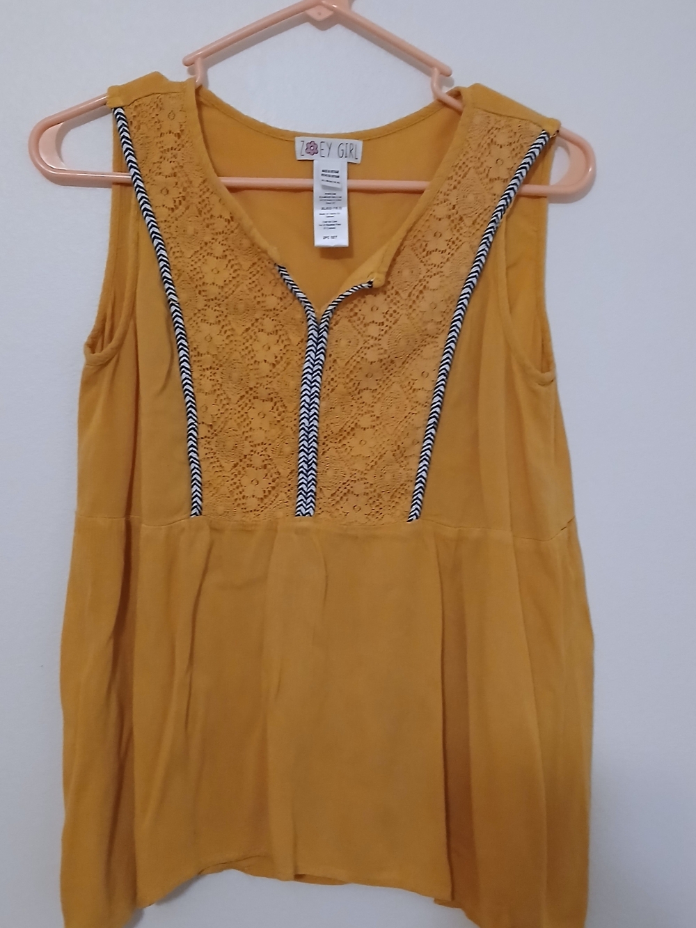 Mustard Lace-Trim V-Neck Tank